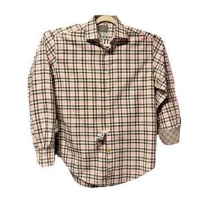 Thomas Dean Mens Size‎ M Pink Brown Plaid Long Sleeve Button Up Contrasting Cuff